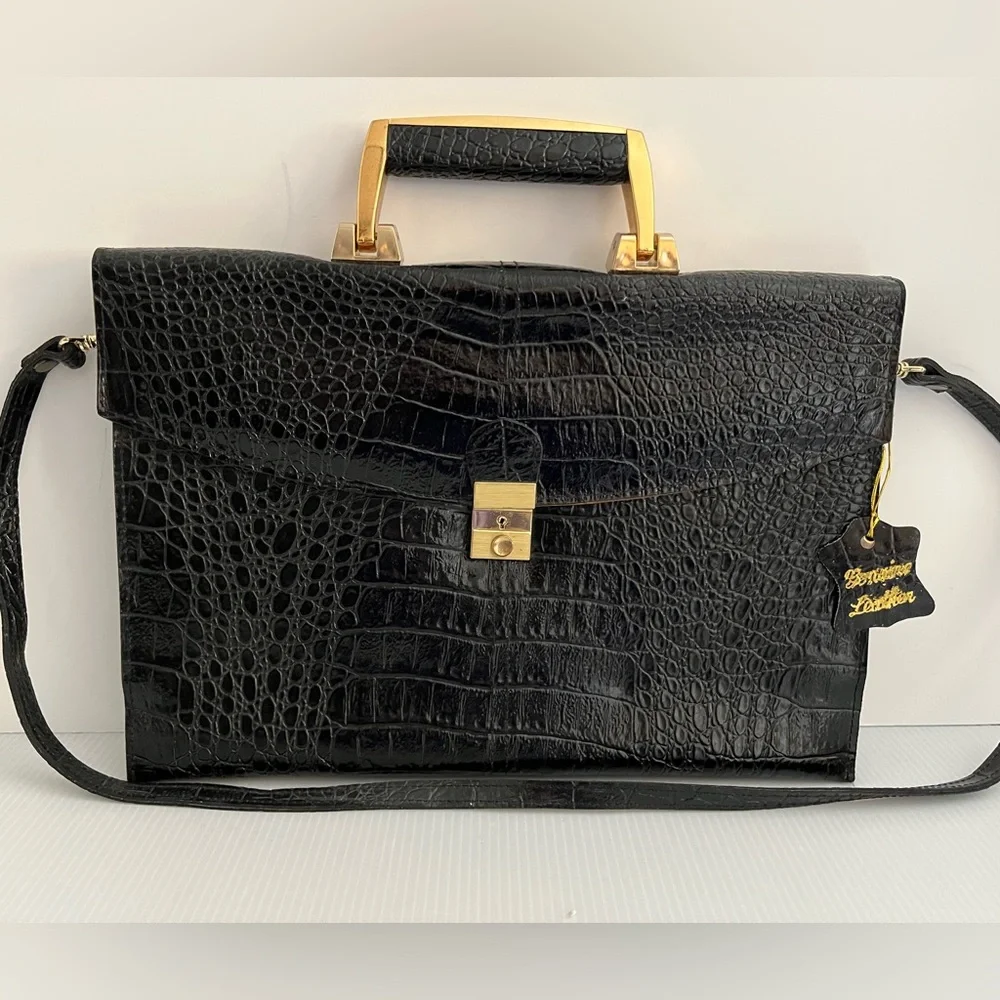 Vintage Genuine Reptile Embossed Patent Leather Small Briefcase/Shoulder Bag - Picture 2 of 16